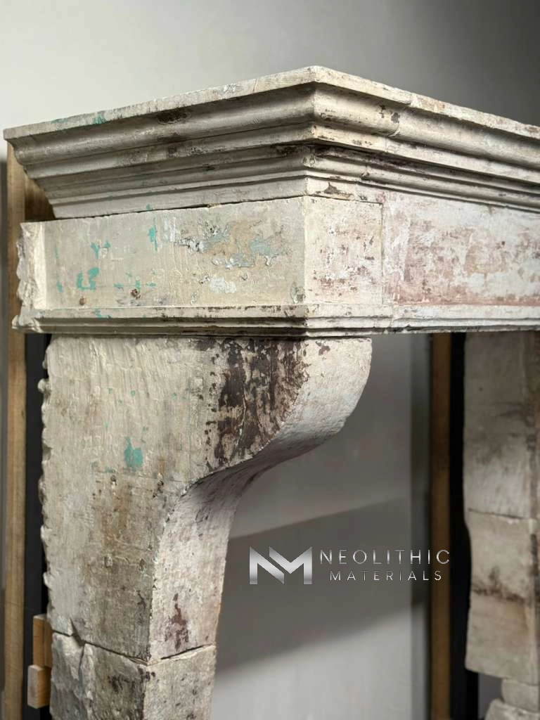 French Antique 18th Century Limestone Fireplace - Image 3